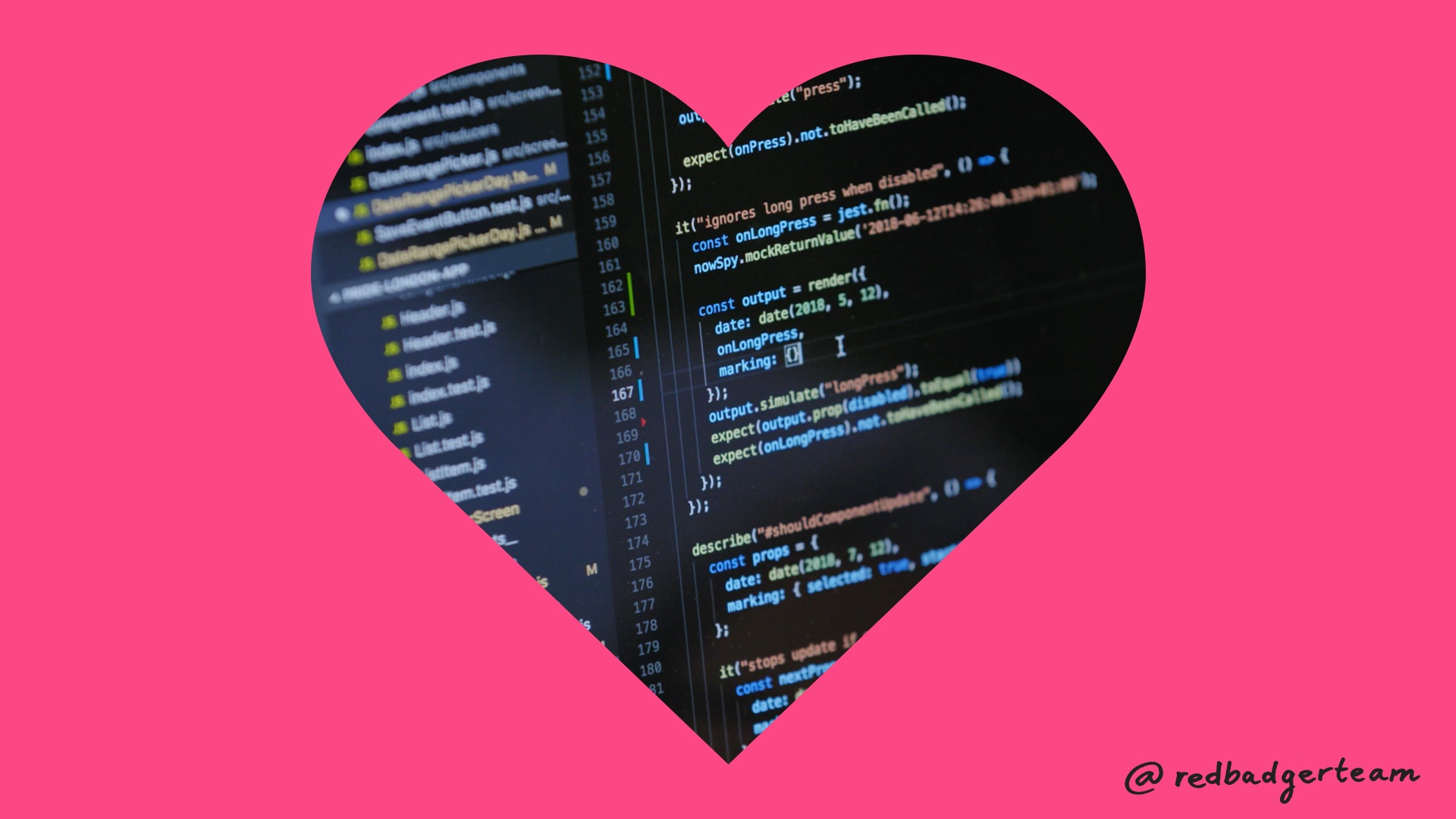 A heart with a picture of a screen full of code against a pink background