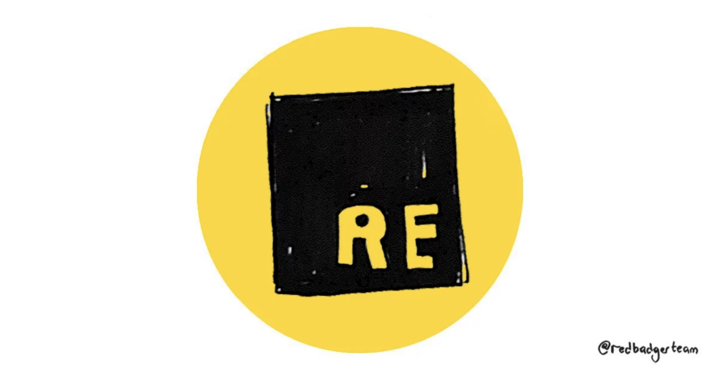 A dark ReasonML logo inside a bright circle