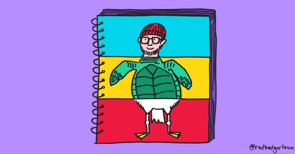 A drawn animation notepad divided into three parts; flipping mismatching heads, bodies and feet.