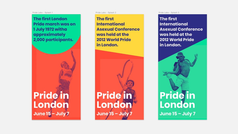 Early branding direction from the Pride Labs workshop, surfacing the timeline of the festival 