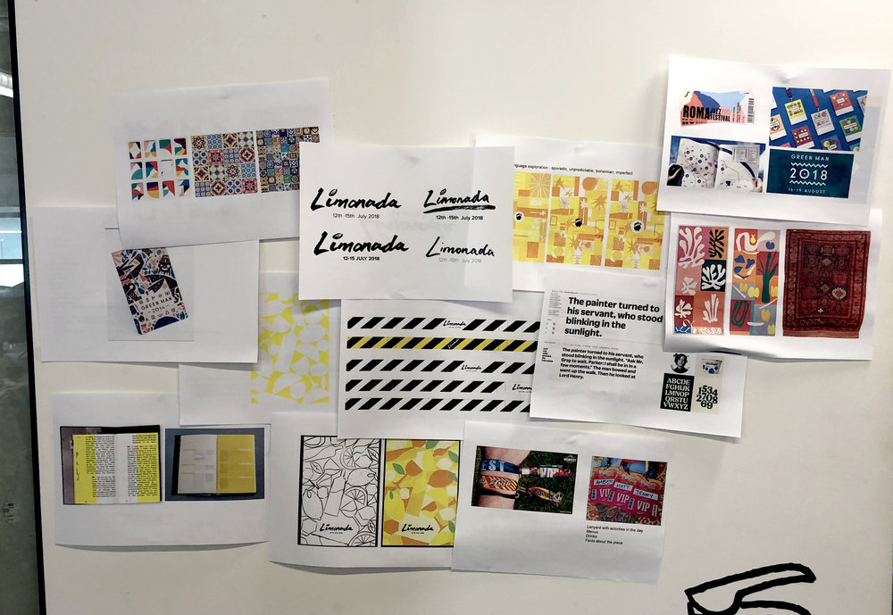 A picture of the many different sheets with idea's and concepts for the base of the branding