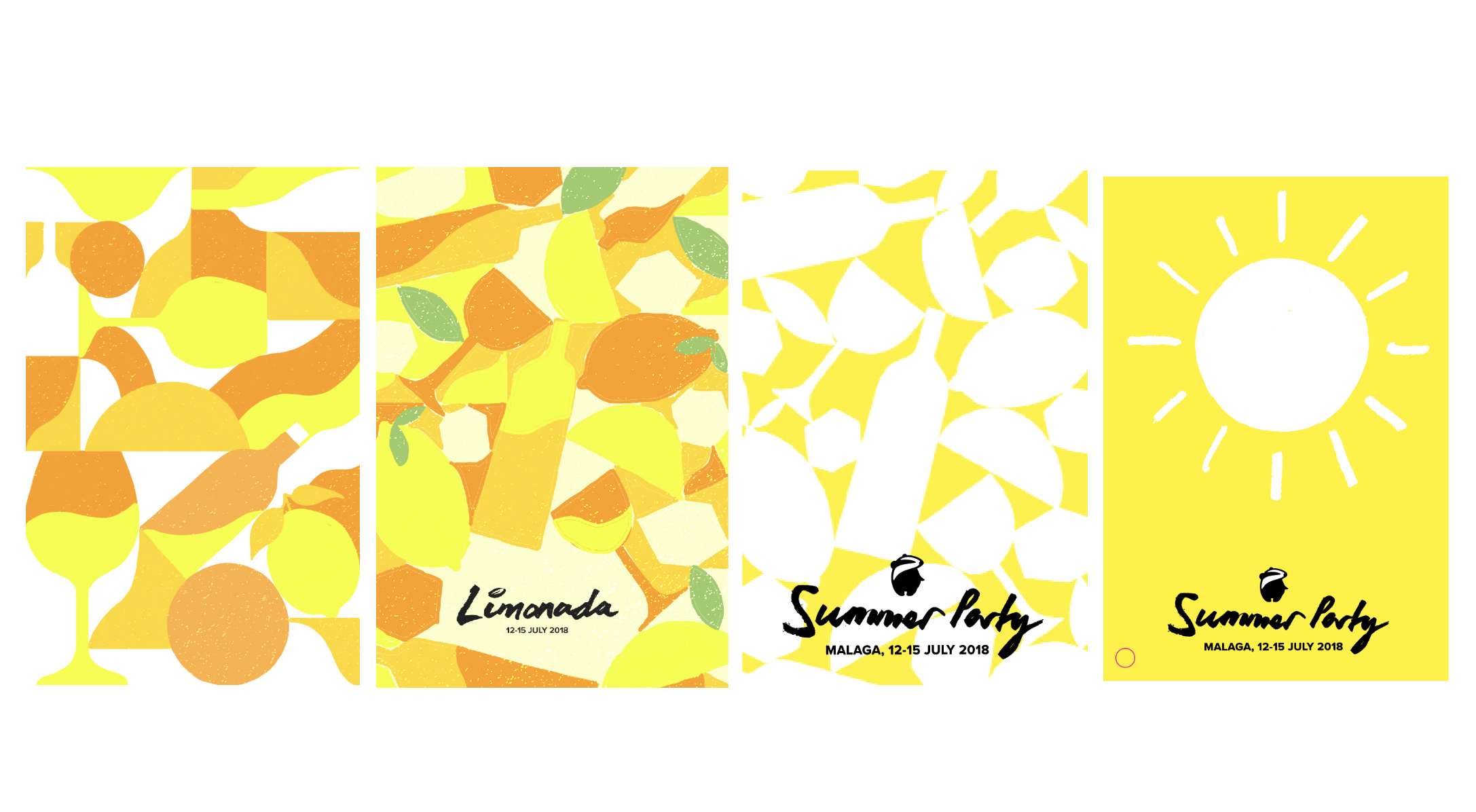 4 slightly different drafts of the initial theme post from lemons and oranges right through to a beaming sun