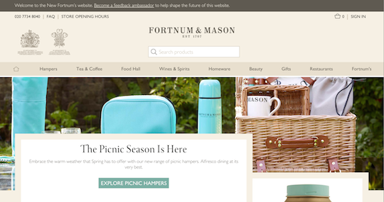 The new Fortnum & Mason, complete with Feedback banner