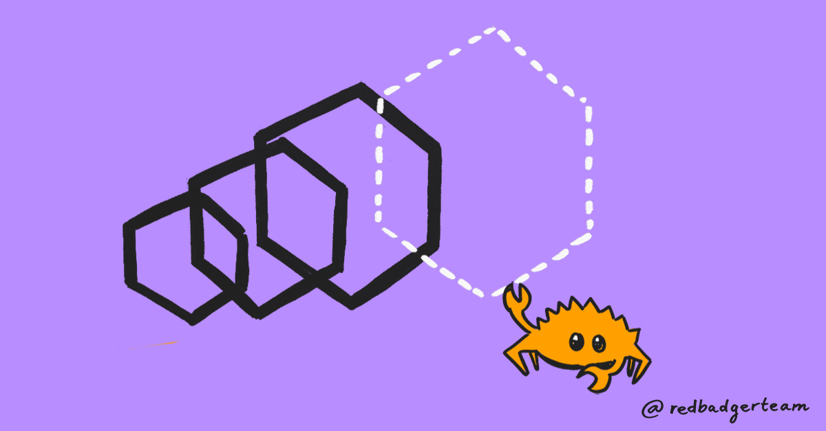 Graphic of the crab from the rust logo pulling forward the WebAssembly hexagon.